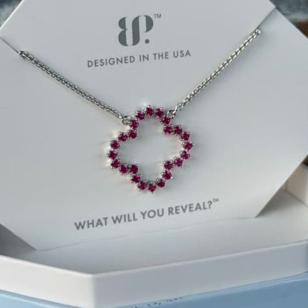 Pink Ruby Clover on Silver Necklace